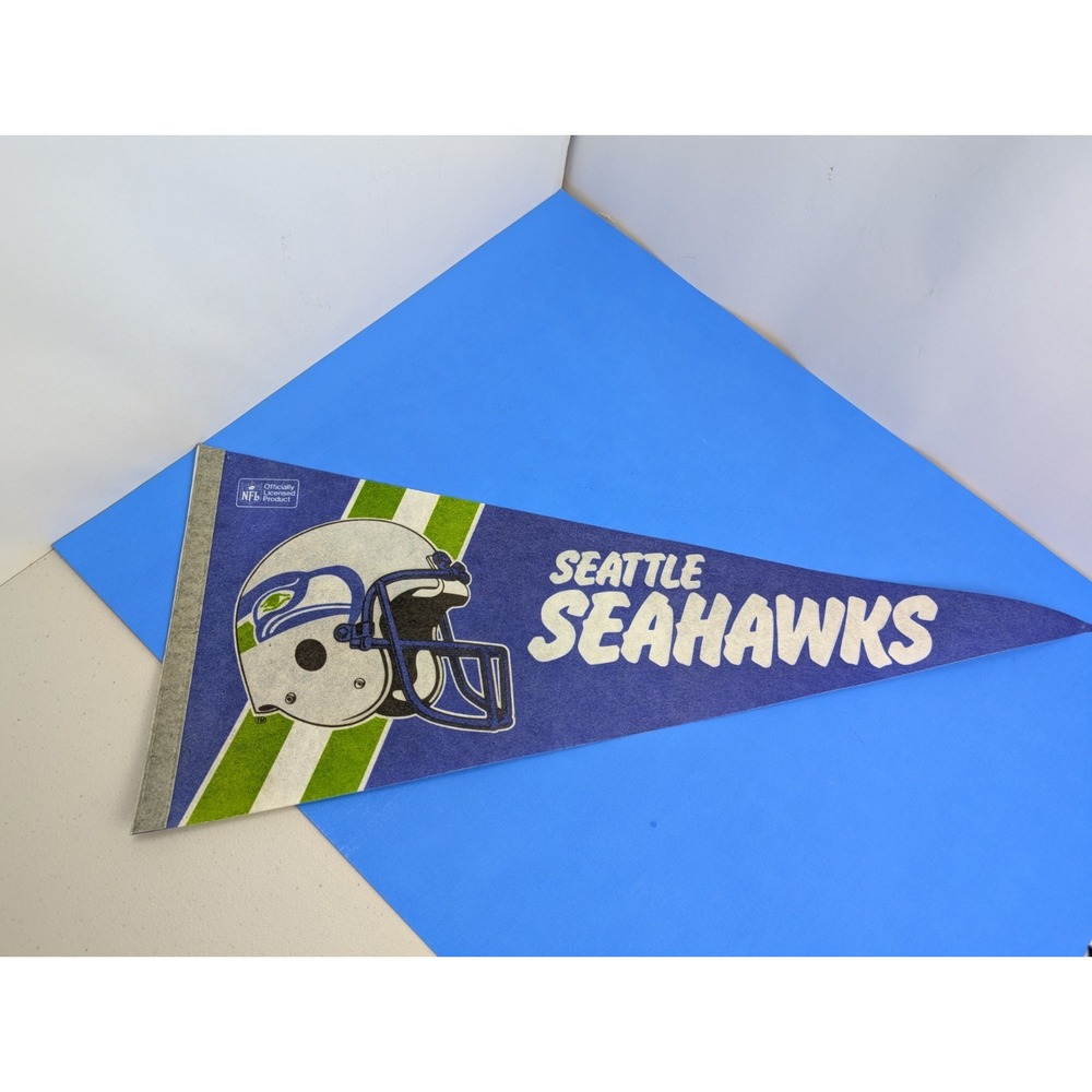 Vintage 80s Seattle Seahawks 29" Felt Flag Pennant NFL Football Blue Green